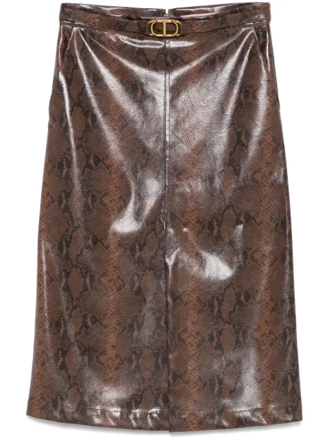 TWINSET lizard-skin effect midi skirt Brown 242TT2230