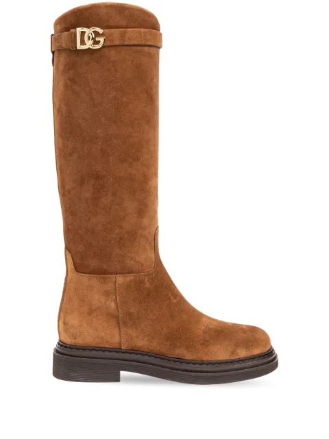 Dolce & Gabbana DG-logo suede boots Brown CU1141A3G54