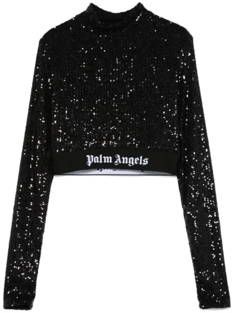 Palm Angels logo-waistband sequined top Black PWAD067F24FAB002