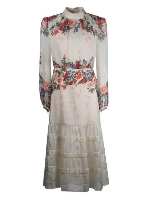 Saloni Jacqui floral-print tiered dress White 11010217724