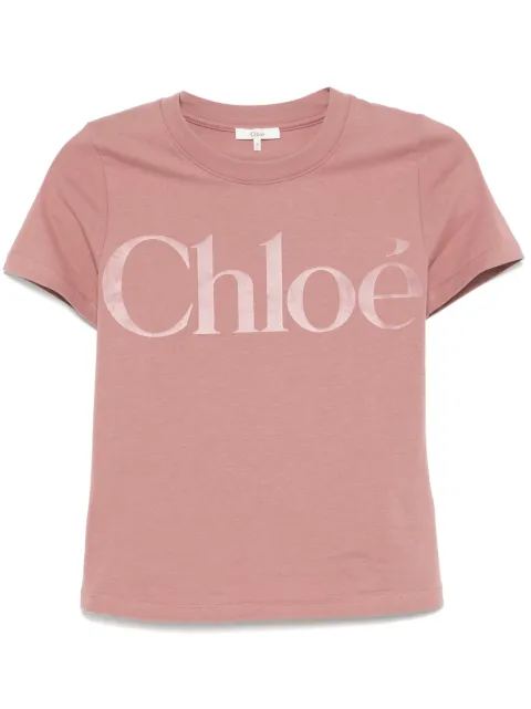 Chloé flocked-logo T-shirt Pink CH24WJH03184