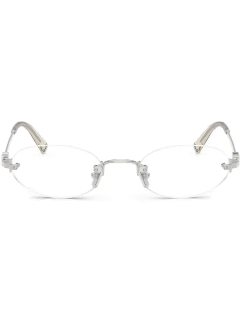 Miu Miu Eyewear logo-plaque round-frame glasses Silver MU53WV1BC1O1