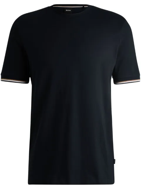 BOSS cotton-jersey T-shirt with signature-stripe cuffs Blue 50501097