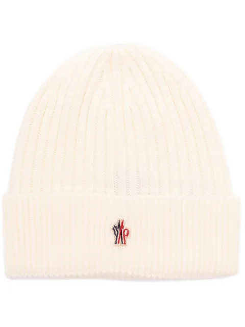 Moncler Grenoble logo-patch ribbed-knit beanie hat Neutrals L20973B0000104761