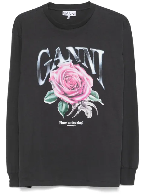 GANNI rose-prin T-shirt Grey T4025