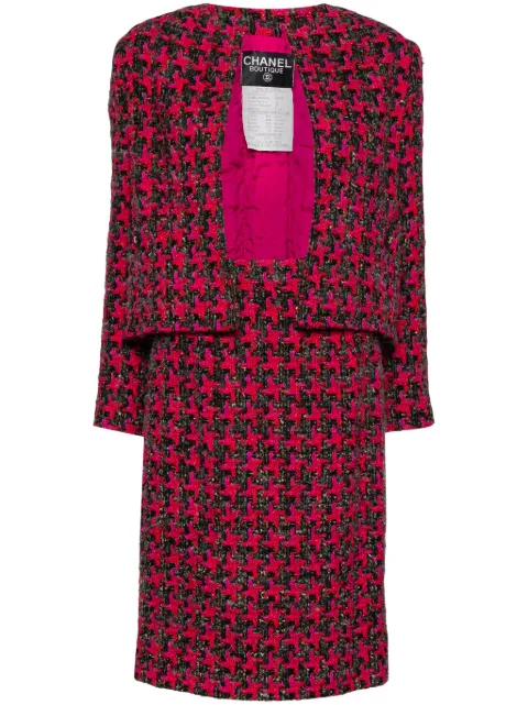 CHANEL Pre-Owned 1990 houndstooth skirt suit Pink 292050598U63