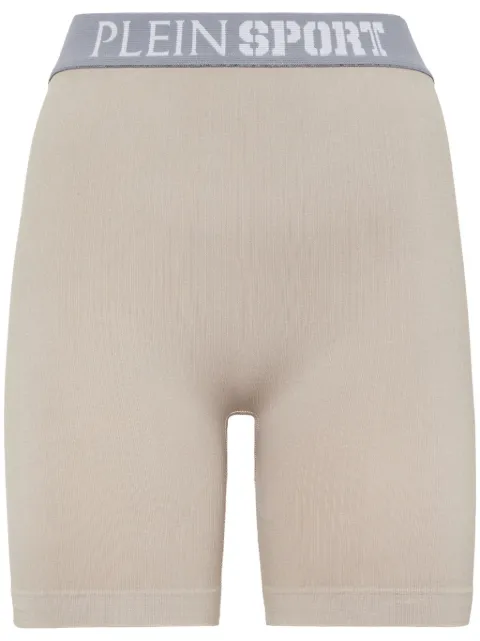 Plein Sport logo-waistband fine-ribbed cycling shorts Neutrals SAECWJT2058STE003N