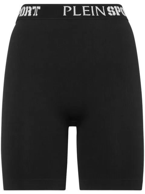 Plein Sport logo-waistband fine-ribbed cycling shorts Black SAECWJT2058STE003N