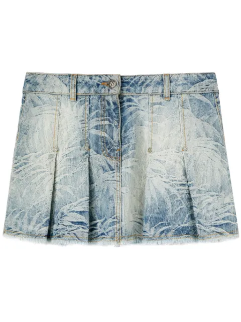 Palm Angels palms-jacquard pleated mini skirt Blue PWYF019S25DEN0014440