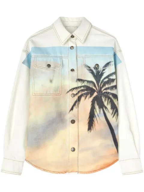 Palm Angels Sunrise Palm denim overshirt White PWYD023S25DEN0010384