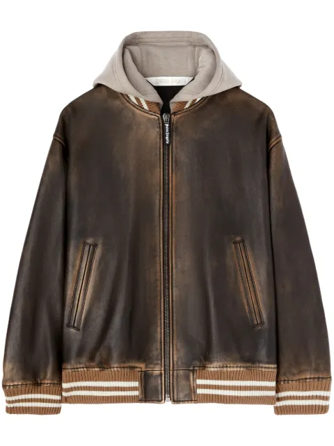 Palm Angels curved logo leather bomber jacket Brown PWJA035S25LEA001606E