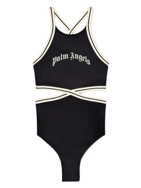Palm Angels curved-logo swimsuit Black PWFC014S25FAB0011003