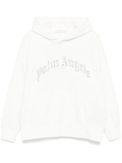 Palm Angels crystal-embellished logo hoodie White PWBB074S25FLE0020372