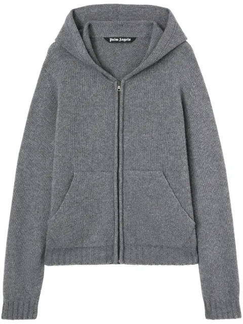 Palm Angels logo-knit zip-up hoodie Grey PMHU023S25KNI0010803