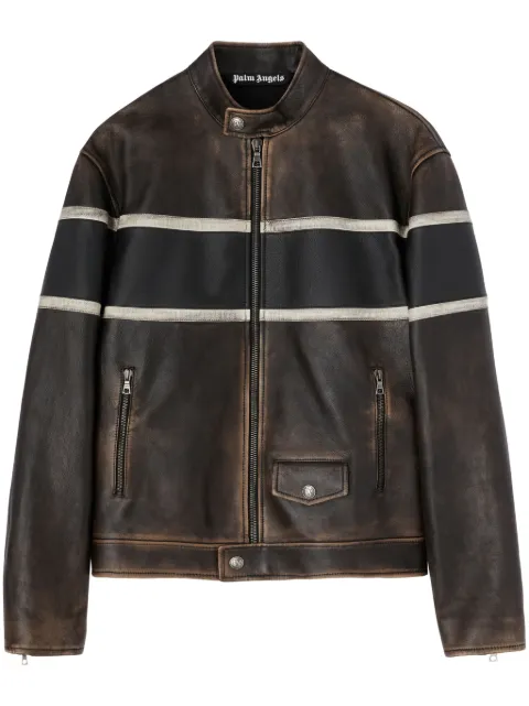 Palm Angels Crystal Pin-Up byker jacket Brown PMJG018S25LEA0016003