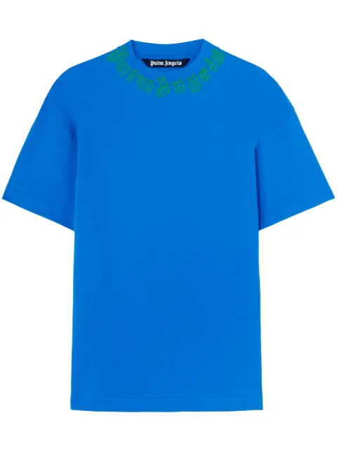 Palm Angels neck-logo T-shirt Blue PMAA001S25JER0024555