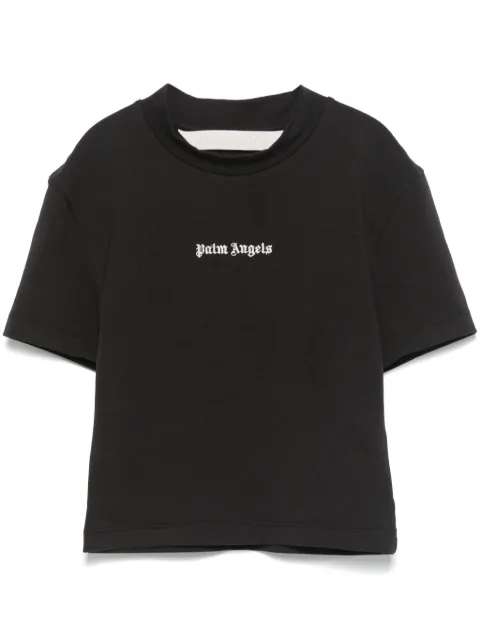 Palm Angels embroidered-logo cropped T-shirt Black PWAA074C99JER0011003