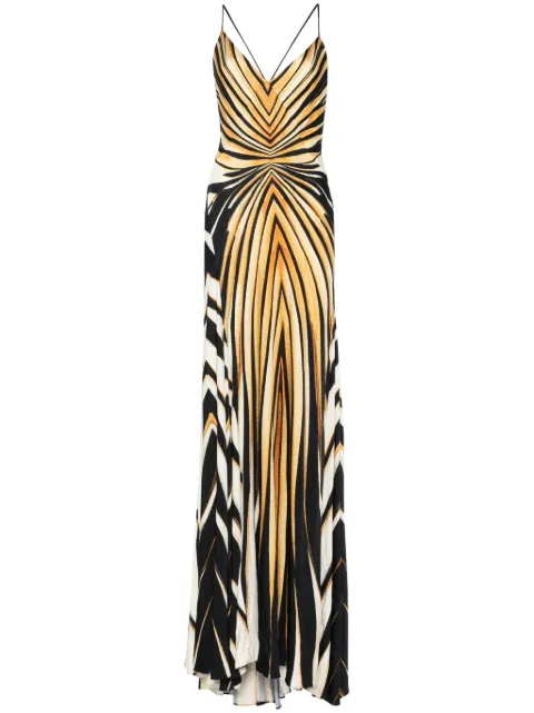 Roberto Cavalli Ray Of Gold-print maxi dress Black TKT109JRM33