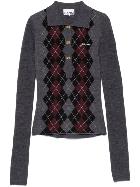 GANNI grey knitted polo shirt Grey K2314