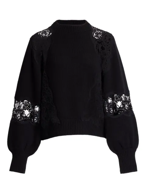 Elie Saab lace-panel sweater Black TO102NF24KWL01