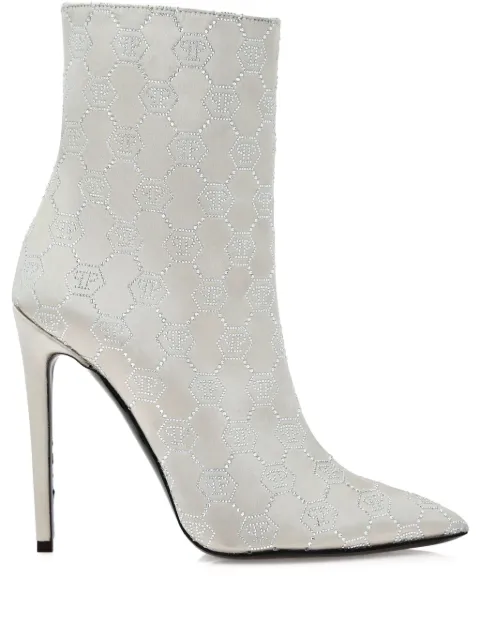 Philipp Plein 120mm Monogram Satin boots Neutrals SAESWSE0886PTE028N