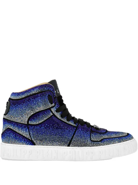 Philipp Plein suede hi-top sneakers strass studs Blue SAESMSC4010PLE009N