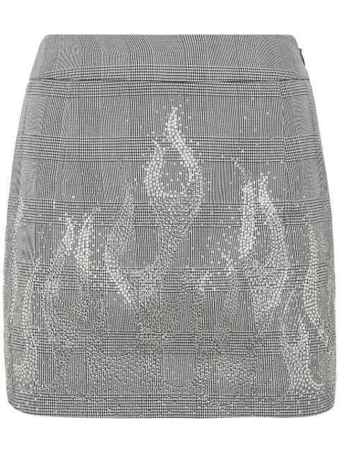 Philipp Plein checkered mini skirt strass flame Black SAECWRV0621PTE076N