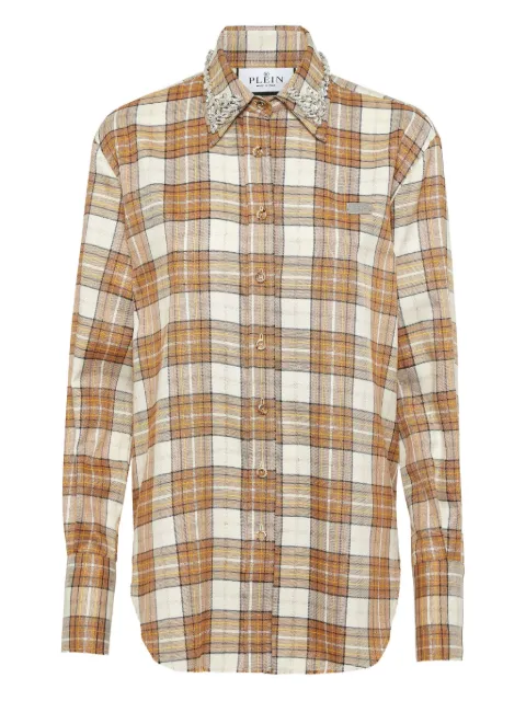 Philipp Plein strass-embellished checked shirt Neutrals SAECWRP0489PTE004N