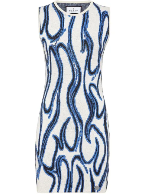 Philipp Plein patterned-jacquard flame-motif mini dress White SAECWRG3350PTE021N