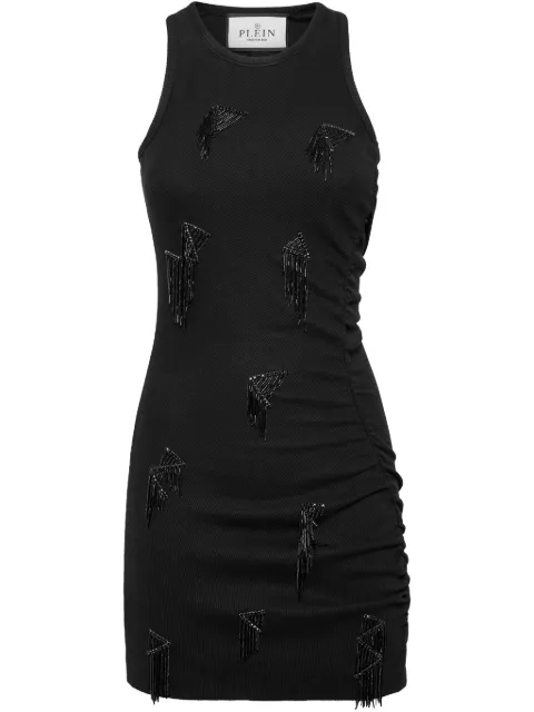 Philipp Plein fringe-detail ribbed mini dress Black SAECWRG3300PJY002N