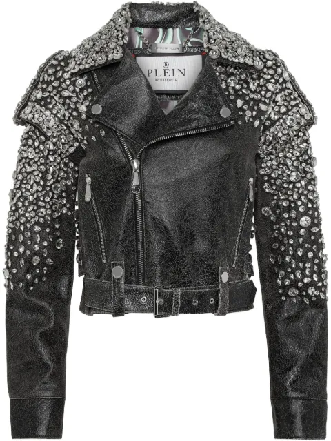 Philipp Plein leather cropped jacket Black SAECWLB1135PLE010N