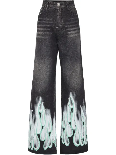 Philipp Plein flame-print jeans Black SAECWDT2752PDE004N