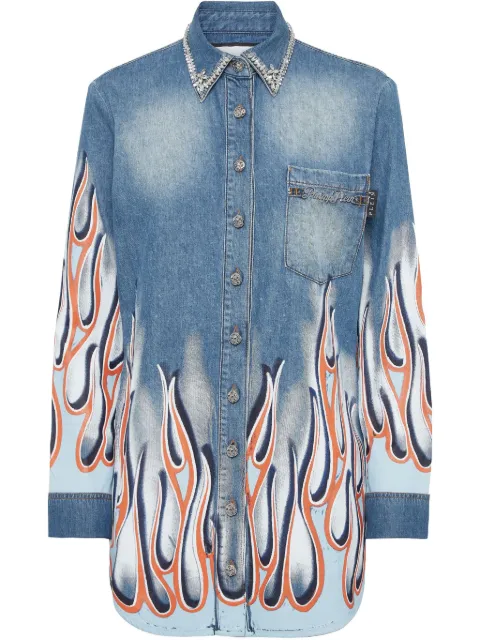 Philipp Plein Flame Racing denim shirt Blue SAECWDP0072PDE004N