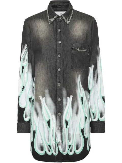 Philipp Plein Flame Racing denim shirt Grey SAECWDP0072PDE004N