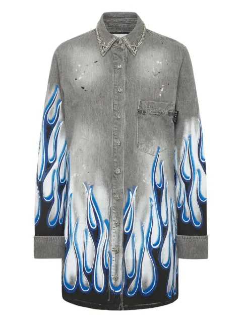 Philipp Plein graphic-print denim shirt Grey SAECWDP0072PDE004N