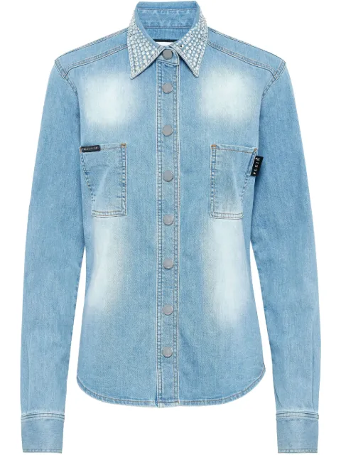 Philipp Plein crystal-embellished denim shirt Blue SAECWDP0070PDE004N