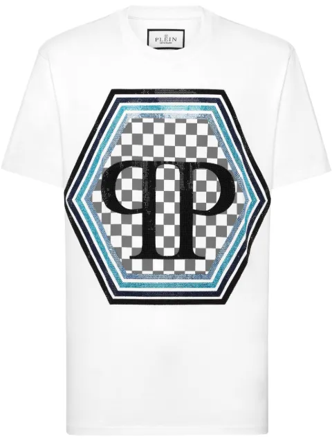 Philipp Plein Strass Hexagon T-shirt White SAECMTK8108PJY002N