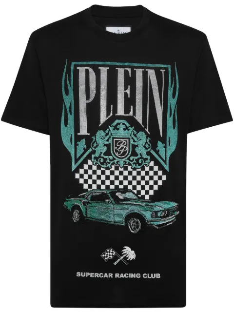 Philipp Plein Strass Flame Racing T-shirt Black SAECMTK8078PJY002N