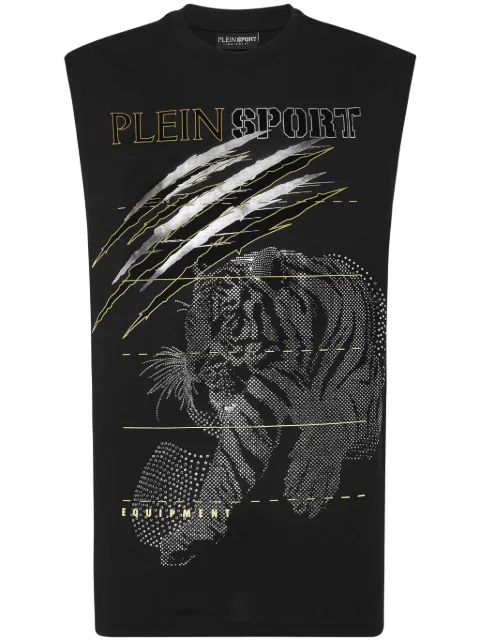 Plein Sport tiger-motif tank top Black SAECMTK8007STE001N