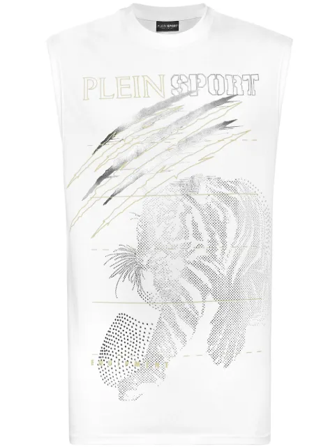 Plein Sport tiger-motif tank top White SAECMTK8007STE001N