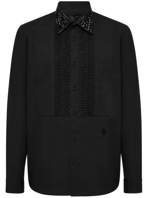 Philipp Plein strass-detail long-sleeve shirt Black SAECMRP2350PTE004N