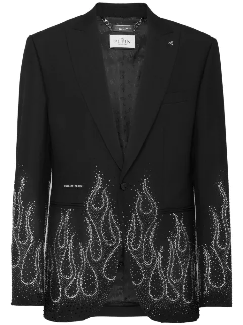 Philipp Plein rhinestone-flame embellished blazer Black SAECMRF1925PTE006N