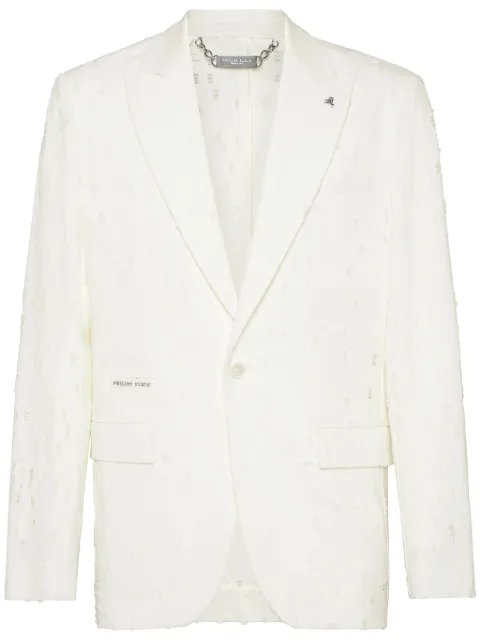Philipp Plein distressed blazer White SAECMRF1910PTE003N