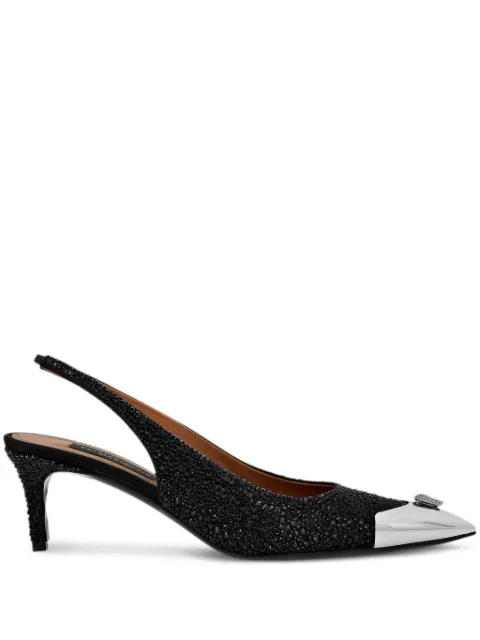 Philipp Plein satin sllingback pumps mix strass Black SAESWSD0652PXV001N