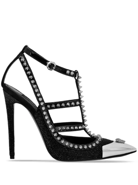 Philipp Plein leather strass sandals high heels studs Black SAESWSA0730PLE010N