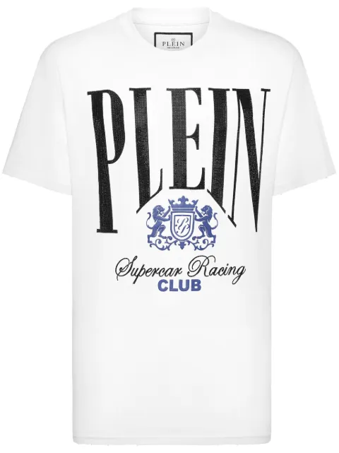 Philipp Plein Strass Cars Racing T-shirt White SAECMTK8076PJY002N