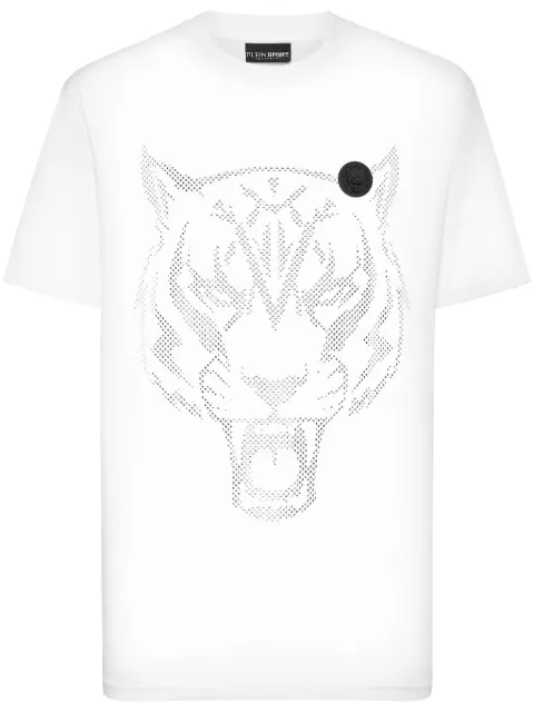 Plein Sport tiger-motif T-shirt White SAECMTK8009STE001N