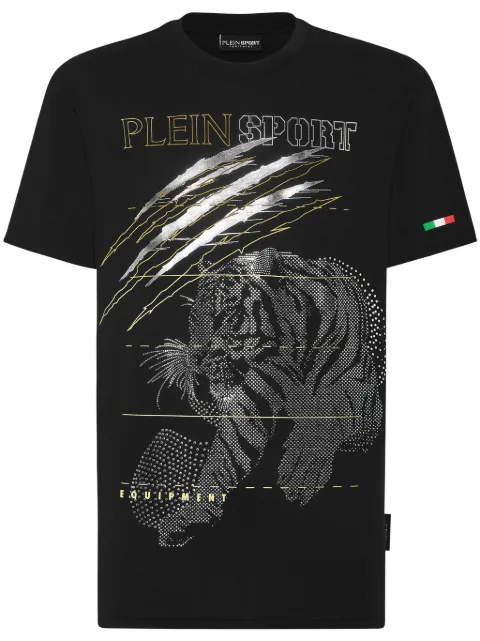 Plein Sport tiger-motif T-shirt Black SAECMTK8006STE001N