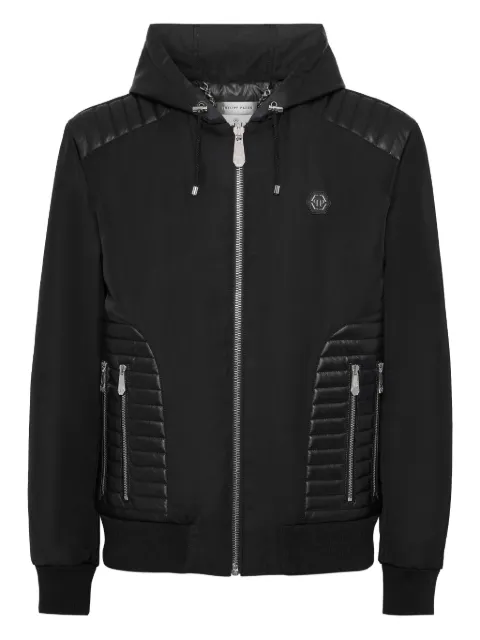 Philipp Plein hooded leather-insert jacket Black SAECMRB2633PNY002N