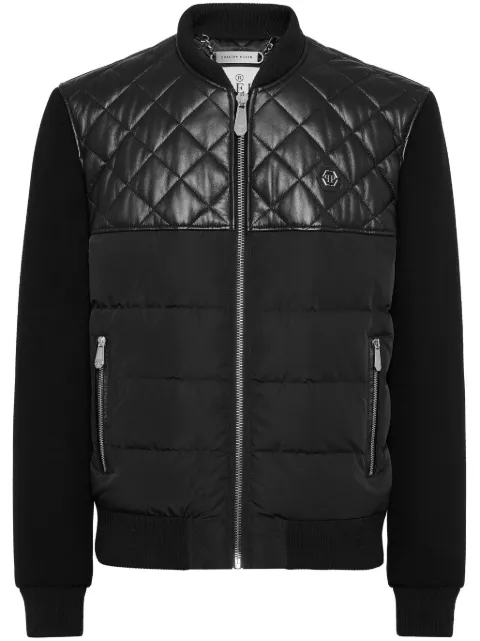 Philipp Plein leather bomber jacket Black SAECMLB1939PLE010N